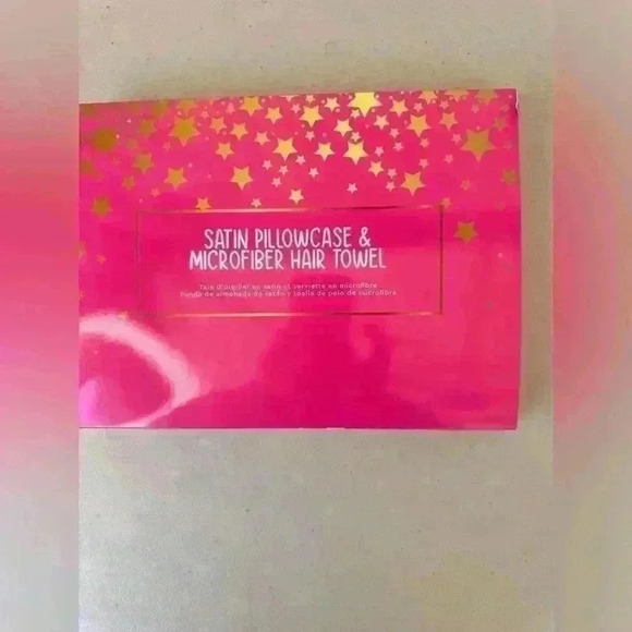Satin Hot Pink Pillowcase & Star Print Microfiber Hair Towel Arcadia Beauty NEW - Picture 6 of 8
